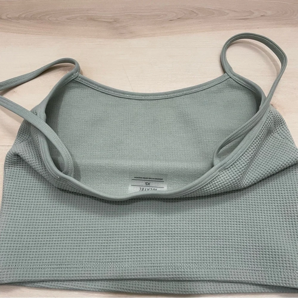 EUC AYBL Waffle Crop Vest Tank Spaghetti Strap Sage Green Women's Size XS - Picture 7 of 7